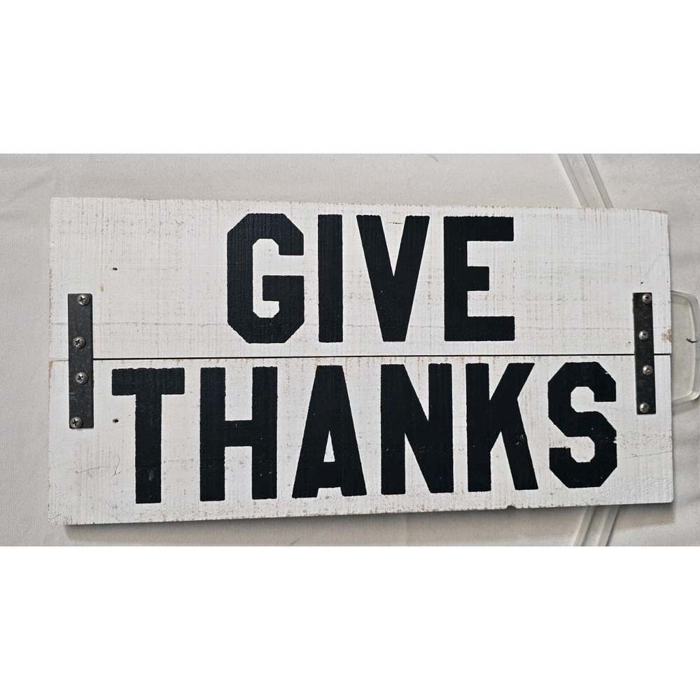 Give Thanks Decor Wood White Rustic 20x10
